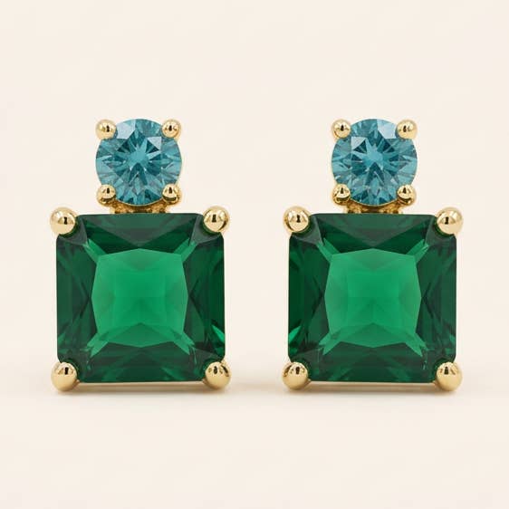Emerald-Cut Green and Blue Stud Earrings — listing image 1 of 5