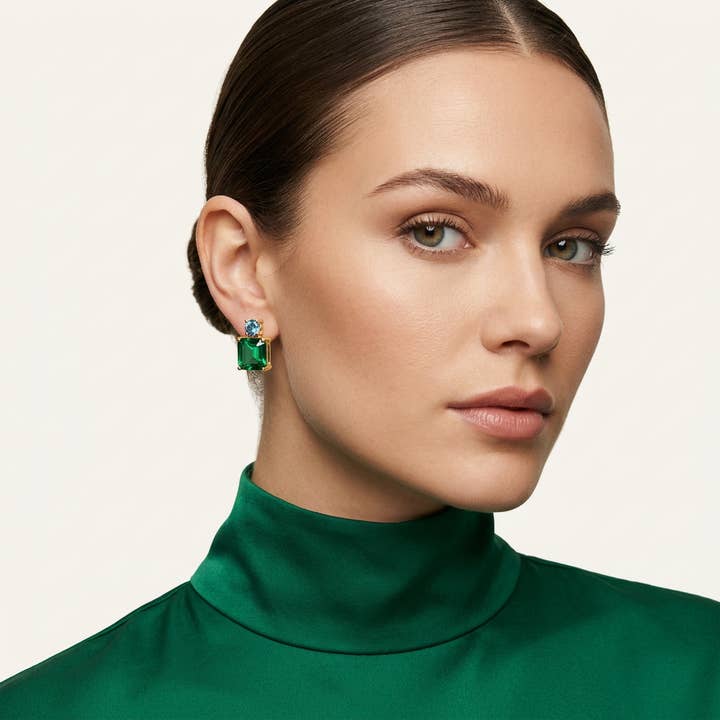 Emerald-Cut Green and Blue Stud Earrings — listing image 3 of 5