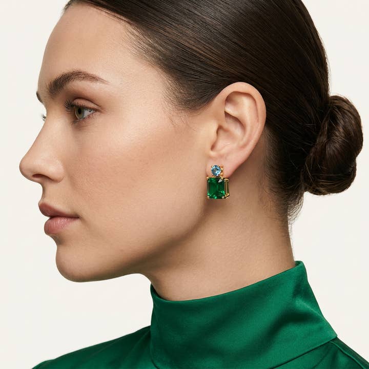 Emerald-Cut Green and Blue Stud Earrings — listing image 5 of 5