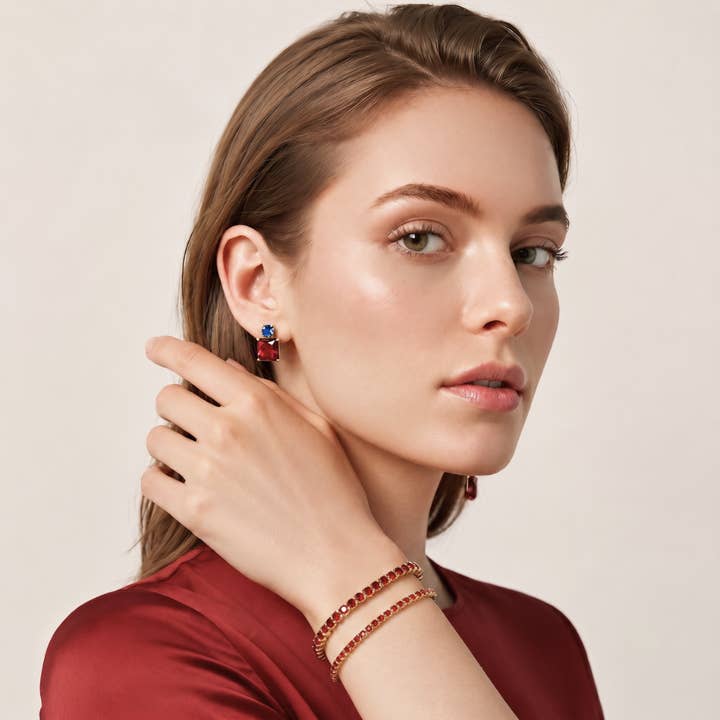 Garnet and Aquamarine Delicate Studs — listing image 3 of 5